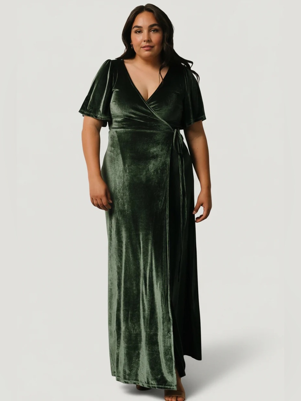 BALTIC BORN Meghan Velvet Wrap Dress Gown Deep Green Olive Wedding Event Guest